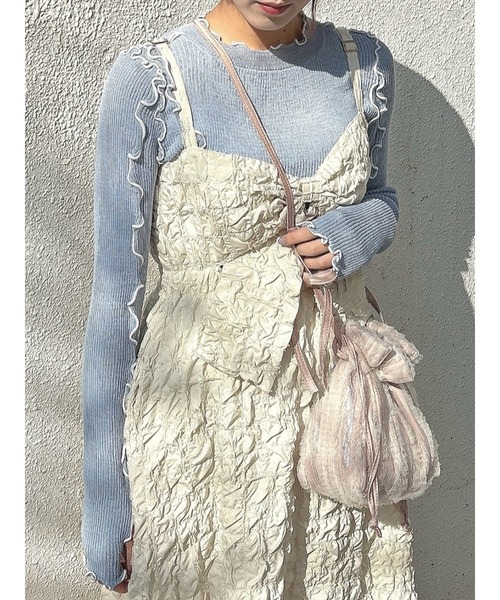 merry jenny(メリージェニー)の「シアーメローニット(Tシャツ/カットソー・レディース・ブルー/オフホワイト/ピンク・FREE)」の2枚目の写真