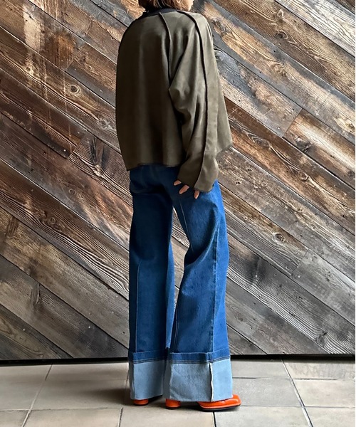 mi via loca（ミヴィアロカ）の「スウェード×ボア 配色ステッチコンチョ釦ラグランジャケット（ノーカラージャケット・レディース・ブラック/カーキ/ベージュ・FREE）」の5枚目の写真