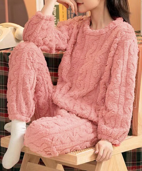 Miniministore（ミニミニストア）の「フリースパジャマ レディース 上下セット（ルームウェア/パジャマ・レディース・ピンク/モカ/ダークグレー/ラベンダー/ブルー/アイボリー/チャコールグレー・フリー）」の7枚目の写真