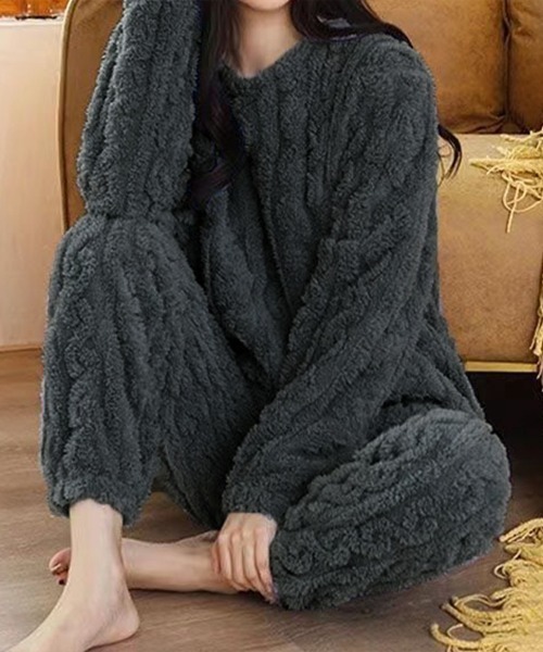 Miniministore（ミニミニストア）の「フリースパジャマ レディース 上下セット（ルームウェア/パジャマ・レディース・ピンク/モカ/ダークグレー/ラベンダー/ブルー/アイボリー/チャコールグレー・フリー）」の3枚目の写真