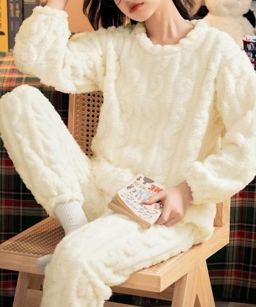 Miniministore（ミニミニストア）の「フリースパジャマ レディース 上下セット（ルームウェア/パジャマ・レディース・ピンク/モカ/ダークグレー/ラベンダー/ブルー/アイボリー/チャコールグレー・フリー）」の8枚目の写真