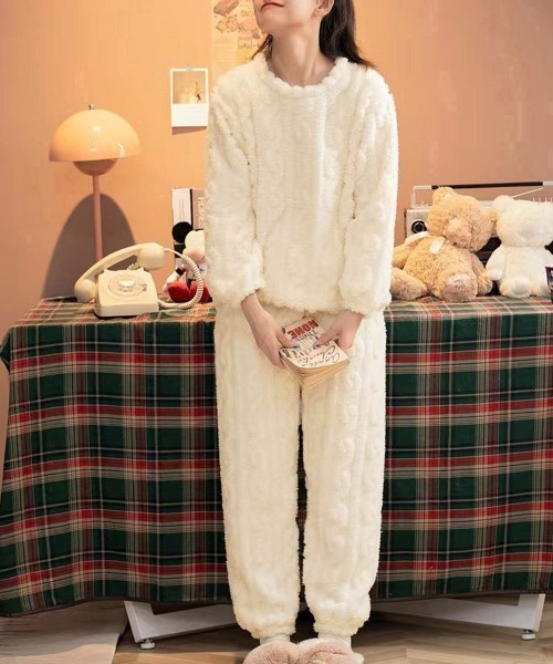 Miniministore（ミニミニストア）の「フリースパジャマ レディース 上下セット（ルームウェア/パジャマ・レディース・ピンク/モカ/ダークグレー/ラベンダー/ブルー/アイボリー/チャコールグレー・フリー）」の9枚目の写真