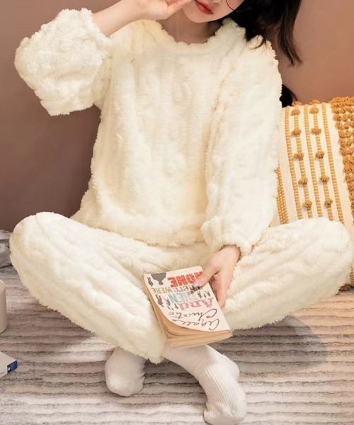 Miniministore（ミニミニストア）の「フリースパジャマ レディース 上下セット（ルームウェア/パジャマ・レディース・ピンク/モカ/ダークグレー/ラベンダー/ブルー/アイボリー/チャコールグレー・フリー）」の10枚目の写真