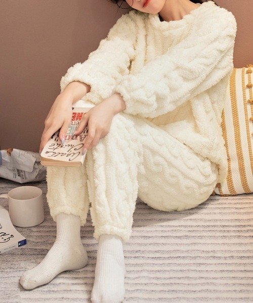 Miniministore（ミニミニストア）の「フリースパジャマ レディース 上下セット（ルームウェア/パジャマ・レディース・ピンク/モカ/ダークグレー/ラベンダー/ブルー/アイボリー/チャコールグレー・フリー）」の11枚目の写真