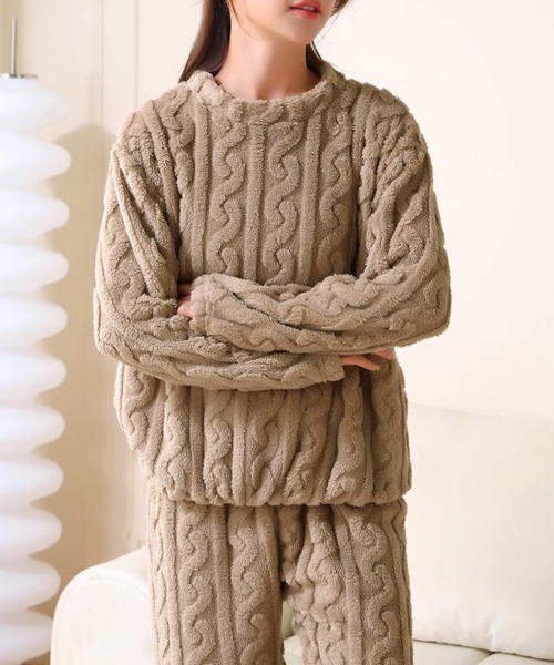 Miniministore（ミニミニストア）の「フリースパジャマ レディース 上下セット（ルームウェア/パジャマ・レディース・ピンク/モカ/ダークグレー/ラベンダー/ブルー/アイボリー/チャコールグレー・フリー）」の13枚目の写真