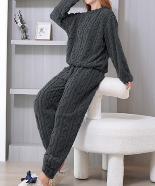 Miniministore（ミニミニストア）の「フリースパジャマ レディース 上下セット（ルームウェア/パジャマ・レディース・ピンク/モカ/ダークグレー/ラベンダー/ブルー/アイボリー/チャコールグレー・フリー）」の14枚目の写真