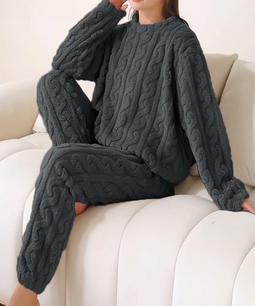 Miniministore（ミニミニストア）の「フリースパジャマ レディース 上下セット（ルームウェア/パジャマ・レディース・ピンク/モカ/ダークグレー/ラベンダー/ブルー/アイボリー/チャコールグレー・フリー）」の15枚目の写真