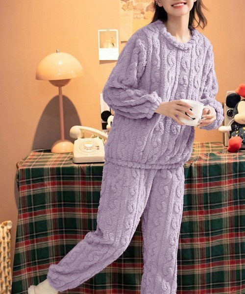 Miniministore（ミニミニストア）の「フリースパジャマ レディース 上下セット（ルームウェア/パジャマ・レディース・ピンク/モカ/ダークグレー/ラベンダー/ブルー/アイボリー/チャコールグレー・フリー）」の16枚目の写真