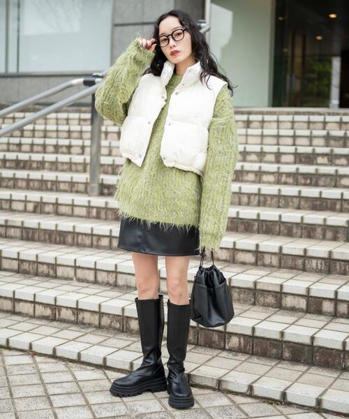 WEGO（ウィゴー）の「WEGO/ショートパテッドベスト（ダウンベスト・レディース・ブラック/オフホワイト/サックスブルー・FREE）」の4枚目の写真