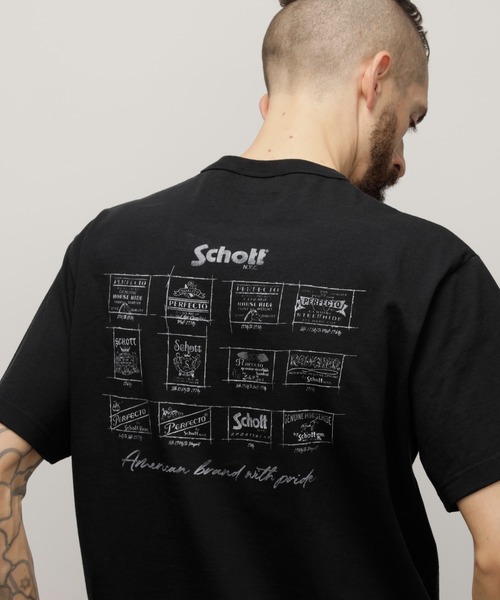schott（ショット）の「Schott/ショット/T-SHIRT "ARCHIVE STAMPS"/Tシャツ "アーカイブスタンプ"（Tシャツ/カットソー・メンズ・ブラック/ホワイト/グレー・XL/M/S/L）」の2枚目の写真