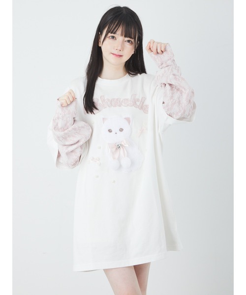 Ank Rouge(アンクルージュ)の「ネコちゃんドッキングTE(Tシャツ/カットソー・レディース・ブラック/ブルー/ピンク・M)」の5枚目の写真