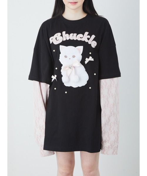 Ank Rouge(アンクルージュ)の「ネコちゃんドッキングTE(Tシャツ/カットソー・レディース・ブラック/ブルー/ピンク・M)」の9枚目の写真