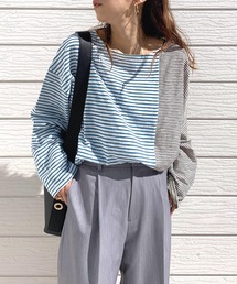 Q | ボーダーアシメロンT(Tシャツ/カットソー)