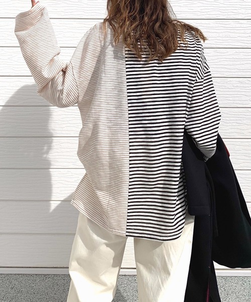 Q(キュー)の「ボーダーアシメロンT(Tシャツ/カットソー・レディース・ブルー系その他/ホワイト系その他・MEDIUM)」の9枚目の写真