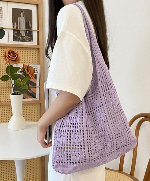 Miniministore(ミニミニストア)の「ニットバッグ クロシェ編み トートバッグ(トートバッグ・レディース・アイボリー/ライトブルー/グレー/ブラウン/グリーン/ベージュ/サンドベージュ/ダークブルー/ダークブラウン/ラベンダー・FREE)」の10枚目の写真