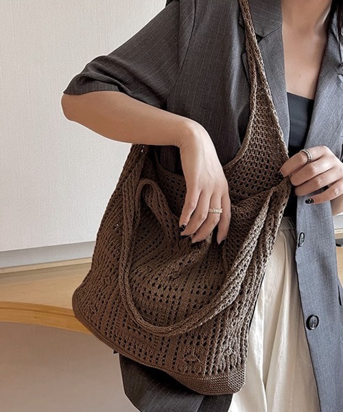 Miniministore(ミニミニストア)の「ニットバッグ クロシェ編み トートバッグ(トートバッグ・レディース・アイボリー/ライトブルー/グレー/ブラウン/グリーン/ベージュ/サンドベージュ/ダークブルー/ダークブラウン/ラベンダー・FREE)」の4枚目の写真