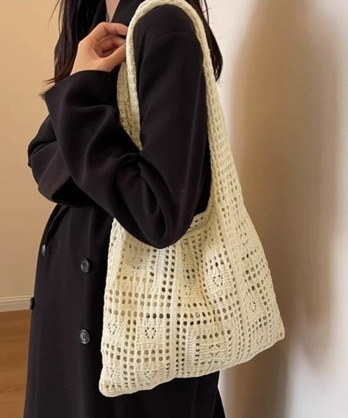 Miniministore(ミニミニストア)の「ニットバッグ クロシェ編み トートバッグ(トートバッグ・レディース・アイボリー/ライトブルー/グレー/ブラウン/グリーン/ベージュ/サンドベージュ/ダークブルー/ダークブラウン/ラベンダー・FREE)」の6枚目の写真