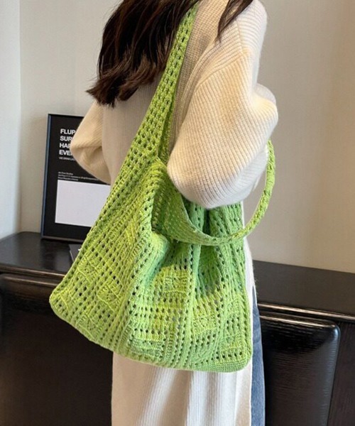 Miniministore(ミニミニストア)の「ニットバッグ クロシェ編み トートバッグ(トートバッグ・レディース・アイボリー/ライトブルー/グレー/ブラウン/グリーン/ベージュ/サンドベージュ/ダークブルー/ダークブラウン/ラベンダー・FREE)」の8枚目の写真