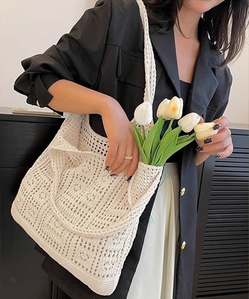Miniministore(ミニミニストア)の「ニットバッグ クロシェ編み トートバッグ(トートバッグ・レディース・アイボリー/ライトブルー/グレー/ブラウン/グリーン/ベージュ/サンドベージュ/ダークブルー/ダークブラウン/ラベンダー・FREE)」の11枚目の写真