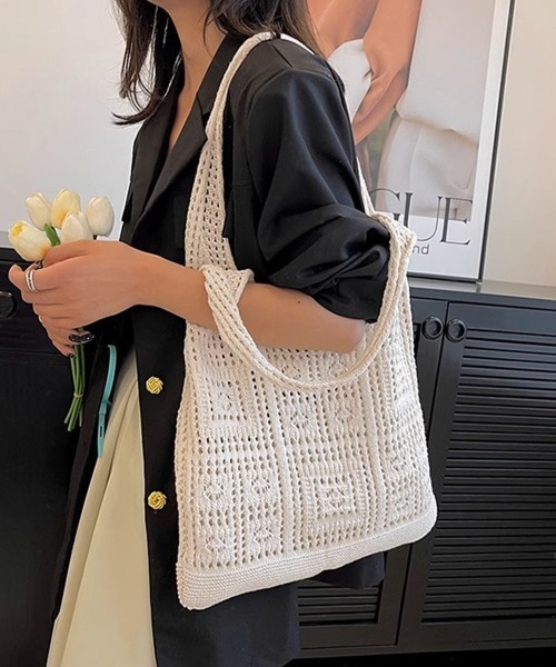 Miniministore(ミニミニストア)の「ニットバッグ クロシェ編み トートバッグ(トートバッグ・レディース・アイボリー/ライトブルー/グレー/ブラウン/グリーン/ベージュ/サンドベージュ/ダークブルー/ダークブラウン/ラベンダー・FREE)」の13枚目の写真