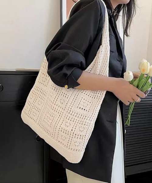 Miniministore(ミニミニストア)の「ニットバッグ クロシェ編み トートバッグ(トートバッグ・レディース・アイボリー/ライトブルー/グレー/ブラウン/グリーン/ベージュ/サンドベージュ/ダークブルー/ダークブラウン/ラベンダー・FREE)」の14枚目の写真