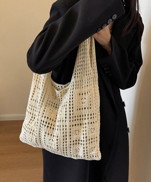 Miniministore(ミニミニストア)の「ニットバッグ クロシェ編み トートバッグ(トートバッグ・レディース・アイボリー/ライトブルー/グレー/ブラウン/グリーン/ベージュ/サンドベージュ/ダークブルー/ダークブラウン/ラベンダー・FREE)」の16枚目の写真