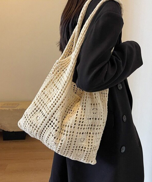 Miniministore(ミニミニストア)の「ニットバッグ クロシェ編み トートバッグ(トートバッグ・レディース・アイボリー/ライトブルー/グレー/ブラウン/グリーン/ベージュ/サンドベージュ/ダークブルー/ダークブラウン/ラベンダー・FREE)」の17枚目の写真