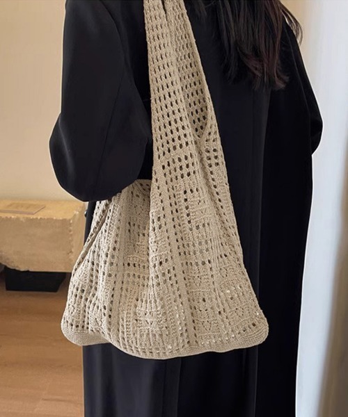 Miniministore(ミニミニストア)の「ニットバッグ クロシェ編み トートバッグ(トートバッグ・レディース・アイボリー/ライトブルー/グレー/ブラウン/グリーン/ベージュ/サンドベージュ/ダークブルー/ダークブラウン/ラベンダー・FREE)」の18枚目の写真