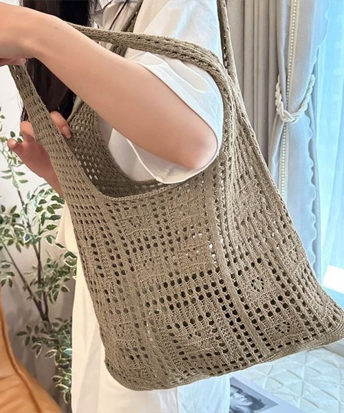 Miniministore(ミニミニストア)の「ニットバッグ クロシェ編み トートバッグ(トートバッグ・レディース・アイボリー/ライトブルー/グレー/ブラウン/グリーン/ベージュ/サンドベージュ/ダークブルー/ダークブラウン/ラベンダー・FREE)」の19枚目の写真