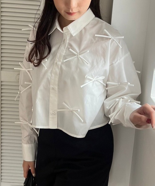 one after another NICE CLAUP(ワンアフターアナザーナイスクラップ)の「リボンいっぱいショートシャツ blouse collection(シャツ/ブラウス・レディース・サックスブルー/ブラック/オフホワイト・FREE)」の8枚目の写真