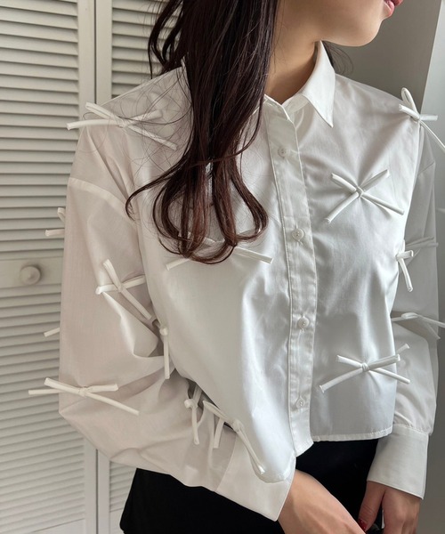 one after another NICE CLAUP(ワンアフターアナザーナイスクラップ)の「リボンいっぱいショートシャツ blouse collection(シャツ/ブラウス・レディース・サックスブルー/ブラック/オフホワイト・FREE)」の9枚目の写真