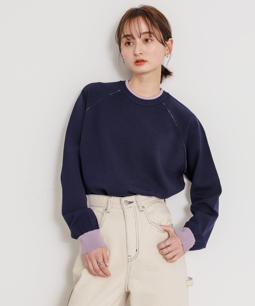 SENSE OF PLACE by URBAN RESEARCH（センスオブプレイスバイアーバンリサーチ）の「『ユニセックス』『洗濯可』リブハイショクラインセーター（ニット/セーター・メンズ・ネイビー/ライトベージュ/グレー・MEDIUM/LARGE）」の3枚目の写真