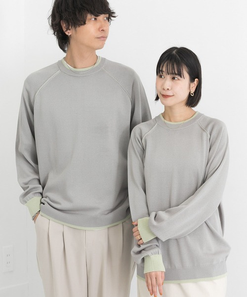 SENSE OF PLACE by URBAN RESEARCH（センスオブプレイスバイアーバンリサーチ）の「『ユニセックス』『洗濯可』リブハイショクラインセーター（ニット/セーター・メンズ・ネイビー/ライトベージュ/グレー・MEDIUM/LARGE）」の4枚目の写真