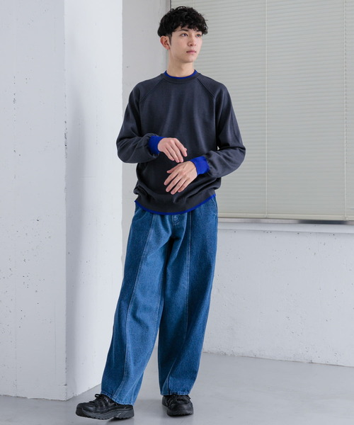 SENSE OF PLACE by URBAN RESEARCH(センスオブプレイスバイアーバンリサーチ)の「『ユニセックス』『洗濯可』リブハイショクラインセーター(ニット/セーター・メンズ・ネイビー/ライトベージュ/グレー・MEDIUM/LARGE)」の4枚目の写真