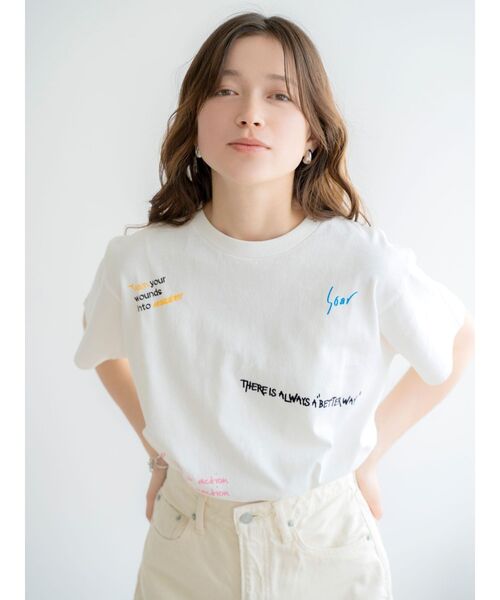 Ungrid（アングリッド）の「ミックスロゴデザインTee（Tシャツ/カットソー・レディース・チャコールグレー/オフホワイト/イエロー・FREE）」の4枚目の写真