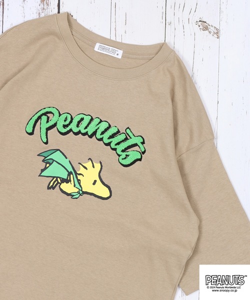 PEANUTS(ピーナッツ)の「PEANUTS ヘビーウエイトドロップショルダーTシャツ(Tシャツ/カットソー・メンズ・ネイビー/ブラック/ベージュ/杢グレー/ライトカーキ/コーラル・LL/S/M/L)」の4枚目の写真