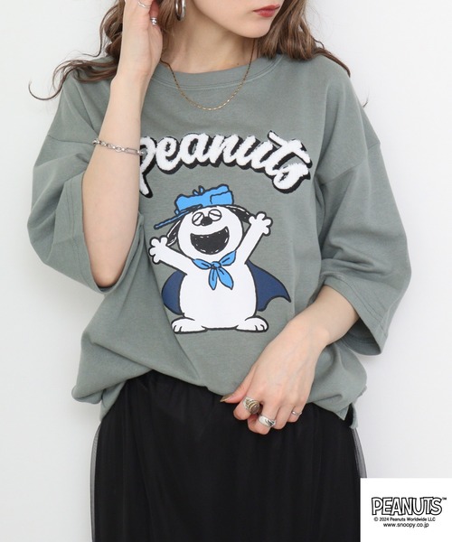 PEANUTS(ピーナッツ)の「PEANUTS ヘビーウエイトドロップショルダーTシャツ(Tシャツ/カットソー・メンズ・ネイビー/ブラック/ベージュ/杢グレー/ライトカーキ/コーラル・LL/S/M/L)」の9枚目の写真