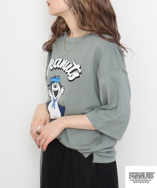 PEANUTS(ピーナッツ)の「PEANUTS ヘビーウエイトドロップショルダーTシャツ(Tシャツ/カットソー・メンズ・ネイビー/ブラック/ベージュ/杢グレー/ライトカーキ/コーラル・LL/S/M/L)」の12枚目の写真
