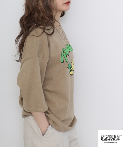 PEANUTS(ピーナッツ)の「PEANUTS ヘビーウエイトドロップショルダーTシャツ(Tシャツ/カットソー・メンズ・ネイビー/ブラック/ベージュ/杢グレー/ライトカーキ/コーラル・LL/S/M/L)」の15枚目の写真