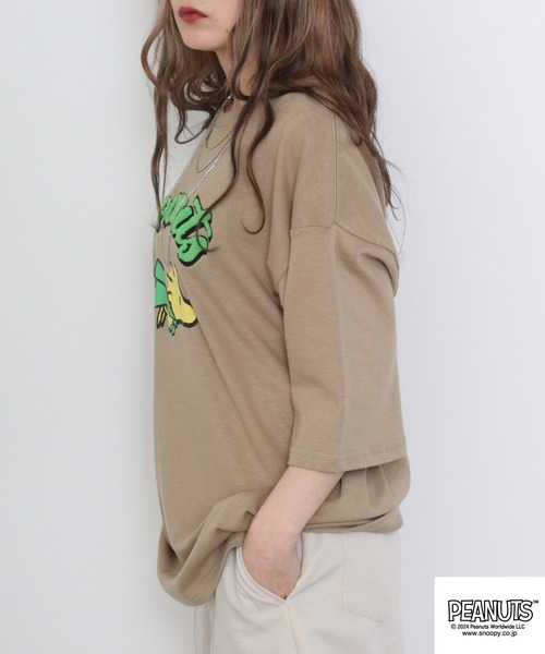 PEANUTS(ピーナッツ)の「PEANUTS ヘビーウエイトドロップショルダーTシャツ(Tシャツ/カットソー・メンズ・ネイビー/ブラック/ベージュ/杢グレー/ライトカーキ/コーラル・LL/S/M/L)」の17枚目の写真