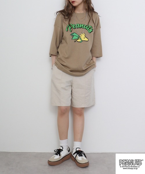PEANUTS(ピーナッツ)の「PEANUTS ヘビーウエイトドロップショルダーTシャツ(Tシャツ/カットソー・メンズ・ネイビー/ブラック/ベージュ/杢グレー/ライトカーキ/コーラル・LL/S/M/L)」の18枚目の写真