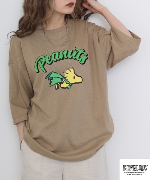 PEANUTS(ピーナッツ)の「PEANUTS ヘビーウエイトドロップショルダーTシャツ(Tシャツ/カットソー・メンズ・ネイビー/ブラック/ベージュ/杢グレー/ライトカーキ/コーラル・LL/S/M/L)」の14枚目の写真