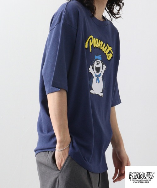 PEANUTS(ピーナッツ)の「PEANUTS ヘビーウエイトドロップショルダーTシャツ(Tシャツ/カットソー・メンズ・ネイビー/ブラック/ベージュ/杢グレー/ライトカーキ/コーラル・LL/S/M/L)」の7枚目の写真