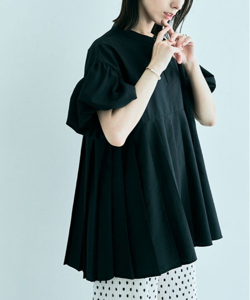 kirakiraShop（キラキラショップ）の「プリーツ 切り替え パフ ブラウス（シャツ/ブラウス・レディース・ブラック/ベージュ系その他/オフホワイト/ブルー/ブルー系/ピンク系・FREE）」の12枚目の写真