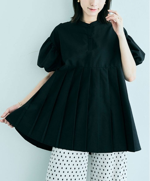 kirakiraShop（キラキラショップ）の「プリーツ 切り替え パフ ブラウス（シャツ/ブラウス・レディース・ブラック/ベージュ系その他/オフホワイト/ブルー/ブルー系/ピンク系・FREE）」の13枚目の写真