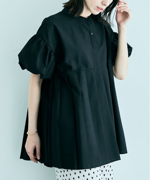 kirakiraShop（キラキラショップ）の「プリーツ 切り替え パフ ブラウス（シャツ/ブラウス・レディース・ブラック/ベージュ系その他/オフホワイト/ブルー/ブルー系/ピンク系・FREE）」の14枚目の写真
