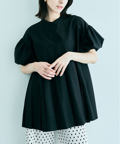kirakiraShop（キラキラショップ）の「プリーツ 切り替え パフ ブラウス（シャツ/ブラウス・レディース・ブラック/ベージュ系その他/オフホワイト/ブルー/ブルー系/ピンク系・FREE）」の15枚目の写真