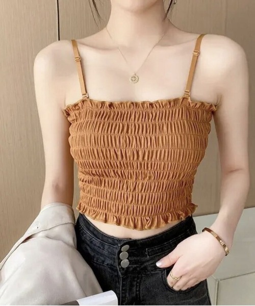 ammy.（エイミードット）の「【 ammy. / エイミードット 】 シャーリング カップ付き  キャミソール（キャミソール・レディース・ホワイト/グレー/ブラック/ダークグリーン/キャメル・FREE）」の12枚目の写真