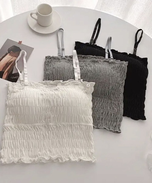 ammy.（エイミードット）の「【 ammy. / エイミードット 】 シャーリング カップ付き  キャミソール（キャミソール・レディース・ホワイト/グレー/ブラック/ダークグリーン/キャメル・FREE）」の8枚目の写真