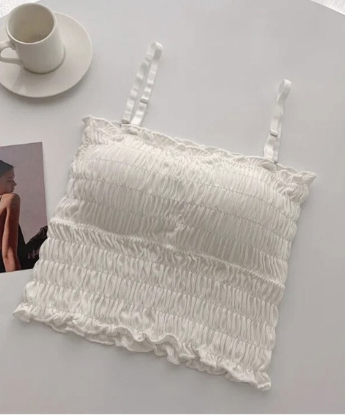 ammy.（エイミードット）の「【 ammy. / エイミードット 】 シャーリング カップ付き  キャミソール（キャミソール・レディース・ホワイト/グレー/ブラック/ダークグリーン/キャメル・FREE）」の13枚目の写真